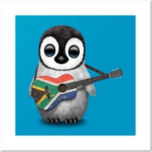 Baby Penguin Playing South African Flag Guitar Posters and Art